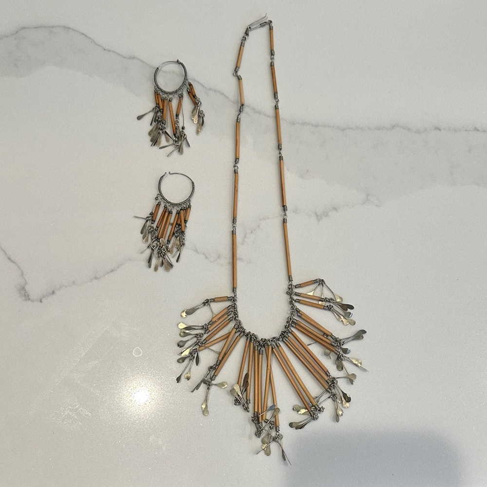 Elegant Silver and Brown Necklace and Earring Set